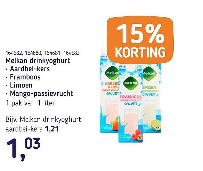 Melkan drinkyoghurt 15% KORTING
