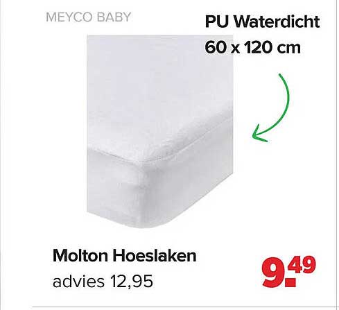 Molton Hoeslaken PU Waterdicht 60 x 120 cm