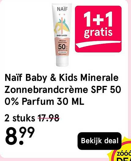 Naïf Baby & Kids Minerale Zonnebrandcrème SPF 50 0% Parfum 30 ML 1+1 gratis