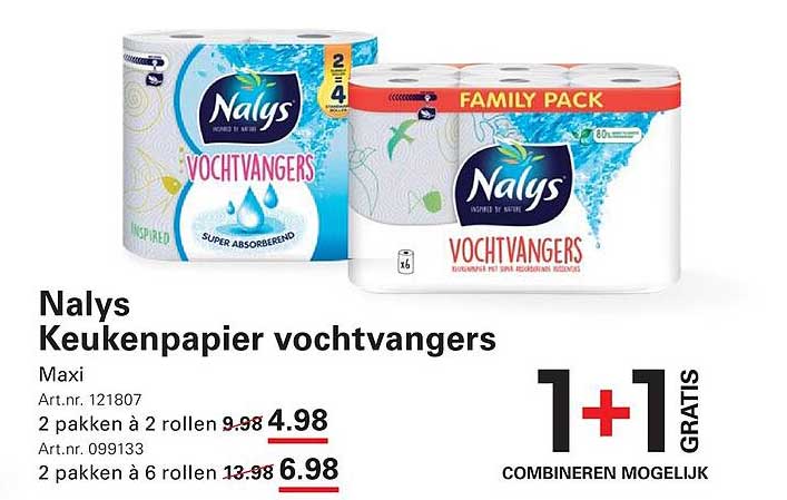 Nalys Keukenpapier vochtvangers Maxi 1+1 gratis COMBINEREN MOGELIJK
