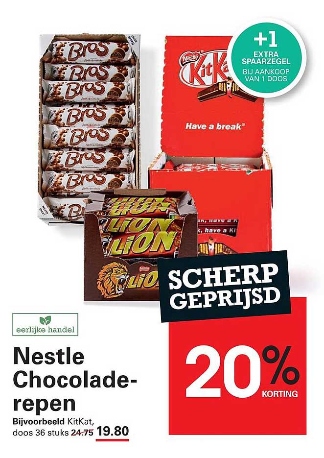Nestle Chocolade-repen 20% korting +1 extra spaarzegel bij aankoop van 1 doos