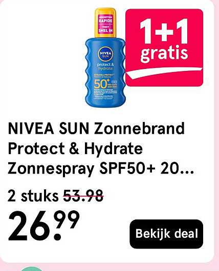 NIVEA SUN Zonnebrand Protect & Hydrate Zonnspray SPF50+ 20... 1+1 gratis