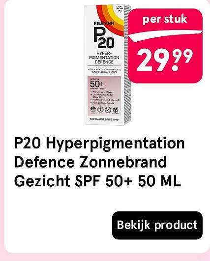 P20 Hyperpigmentation Defence Zonnebrand Gezicht SPF 50+ 50 ML
