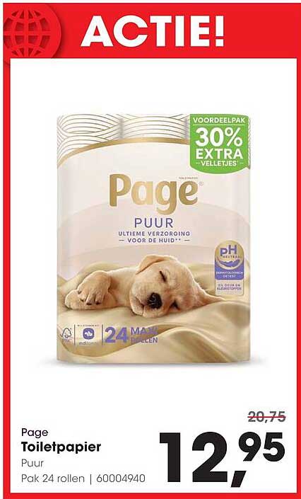 Page Toiletpapier Puur Pak 24 rollen 30% extra velletjes
