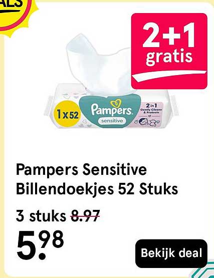 Pampers Sensitive Billendoekjes 52 Stuks 2+1 gratis