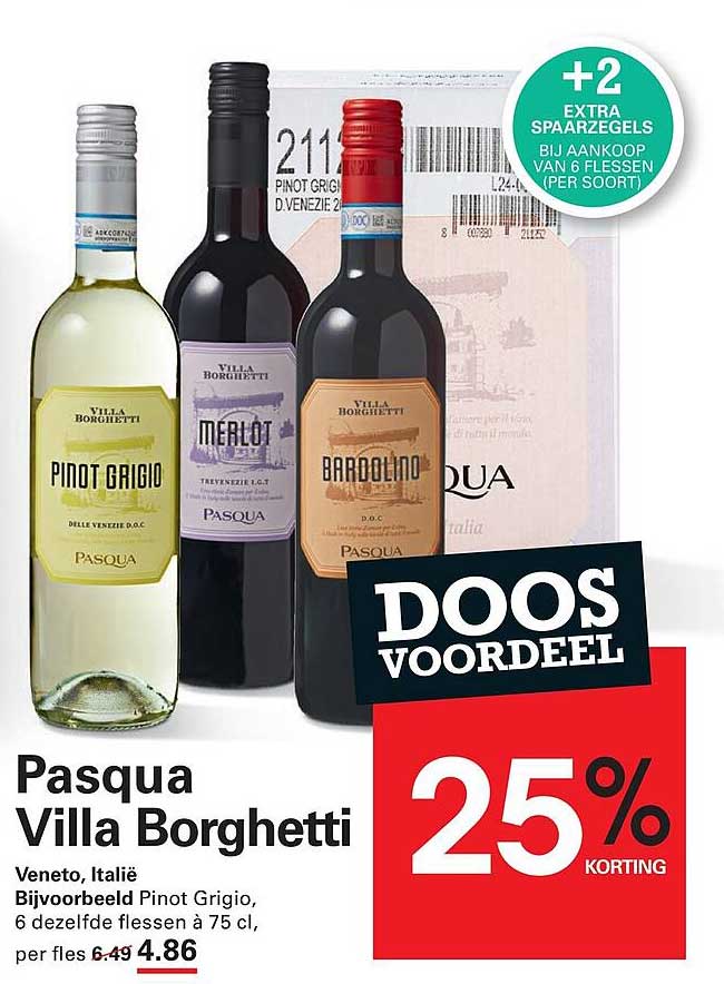 Pasqua Villa Borghetti Doos voordeel 25% korting +2 extra spaaregels bij aankoop van 6 flessen (per soort)