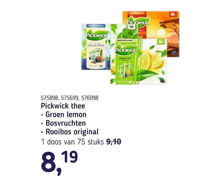 Pickwick thee • Groen lemon • Bosvruchten • Rooibos original