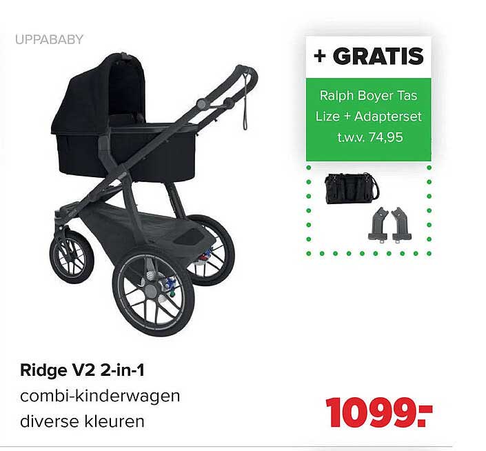 Ridge V2 2-in-1 combi-kinderwagen diverse kleuren + GRATIS Ralph Boyer Tas Lize + Adapterset t.w.v. 74,95