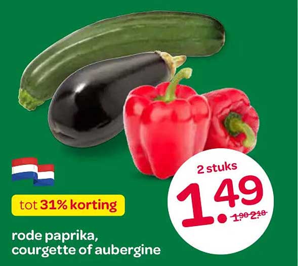 rode paprika, courgette of aubergine tot 31% korting