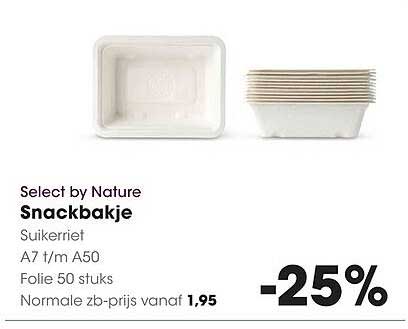 Select by Nature Snackbakje Suikerriet A7 1/m A50 Folie 50 stuks Normale zb-prijs vanaf 1,95 -25%