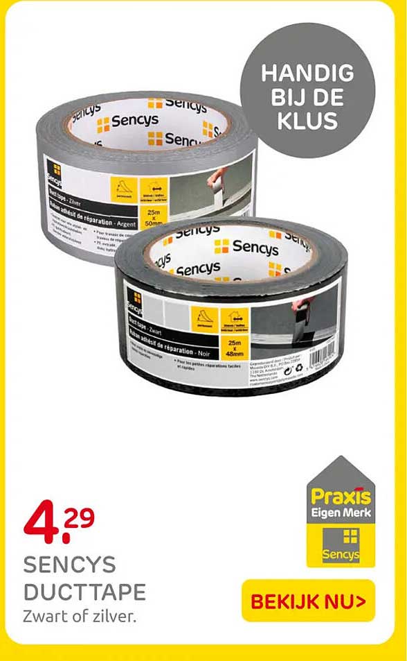 Sencys ducttape zwart of zilver.