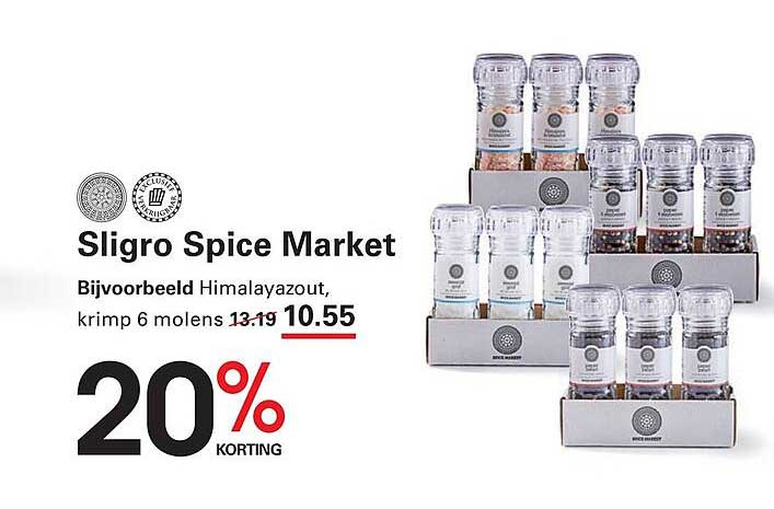 Sligro Spice Market Bijvoorbeeld Himalayazout, krimp 6 molens 20% korting