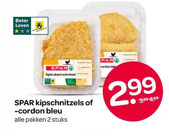 SPAR kipschnitzels of -cordon bleu alle pakken 2 stuks