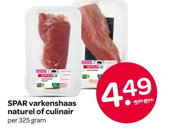 SPAR varkenshaas naturel of culinair per 325 gram