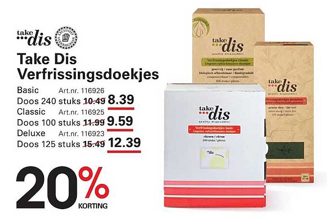 Take Dis Verfrissingsdoekjes 20% korting
