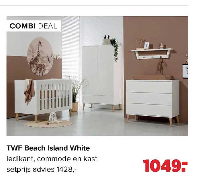 TWF Beach Island White ledikant, commode en kast setprijs advies 1428,-