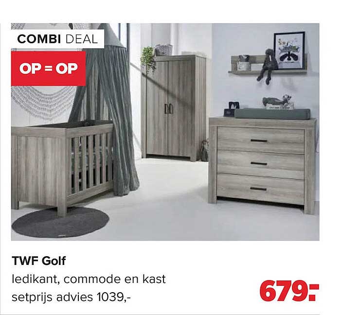 TWF Golf ledikant, commode en kast setprijs advies 1039,- COMBI DEAL OP = OP