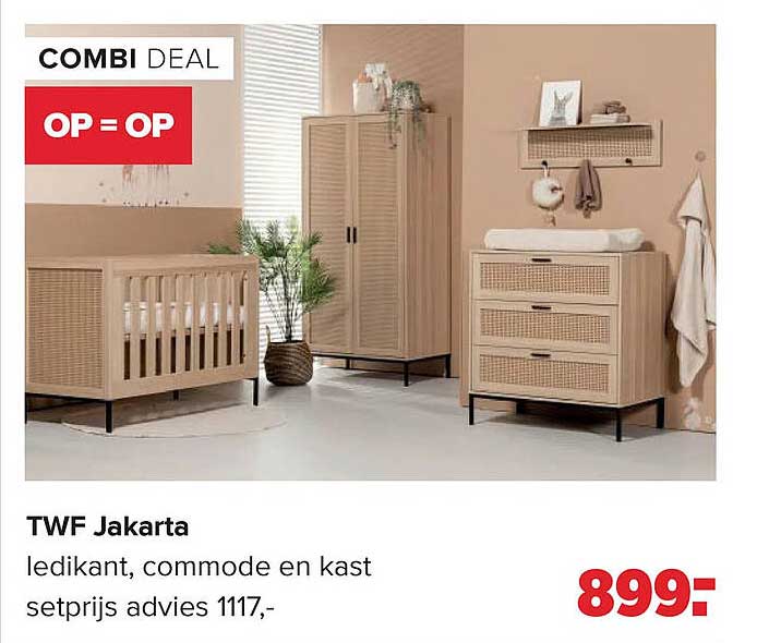 TWF Jakarta ledikant, commode en kast setprijs advies 1117,- OP=OP