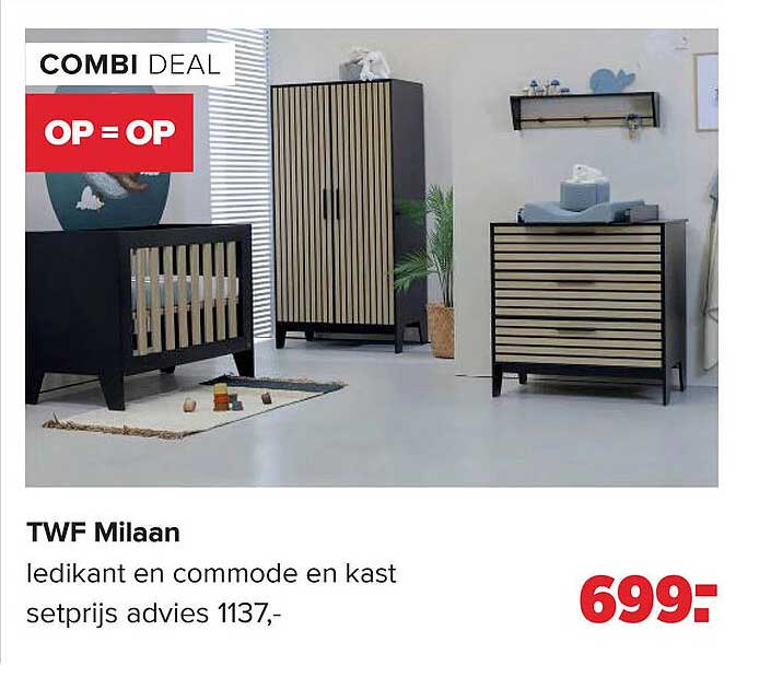 TWF Milaan ledikant en commode en kast setprijs advies 1137,-