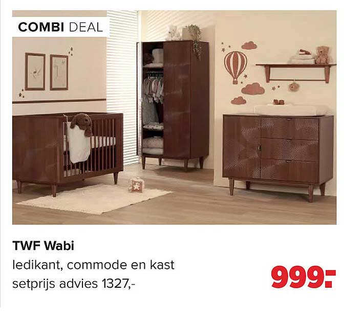 TWF Wabi ledikant, commode en kast setprijs advies 1327,-