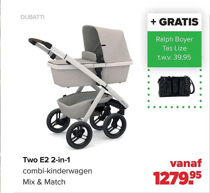 Two E2 2-in-1 combi-kinderwagen Mix & Match + GRATIS Ralph Boyer Tas Lize t.w.v. 39,95