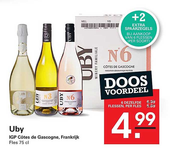 Uby IGP Cotes de Gascogne, Frankrijk Fles 75 cl DOOS VOORDEEL +2 EXTRA SPAARREGELS BIJ AANKOOP VAN 6 FLESSEN (PER SOORT)