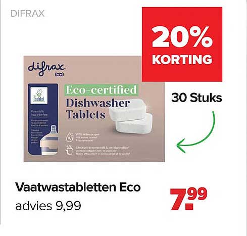 Vaatwastabletten Eco 30 stuks 20% korting
