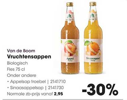 Van de Boom Vruchtensappen Biologisch Fles 75 cl -30%