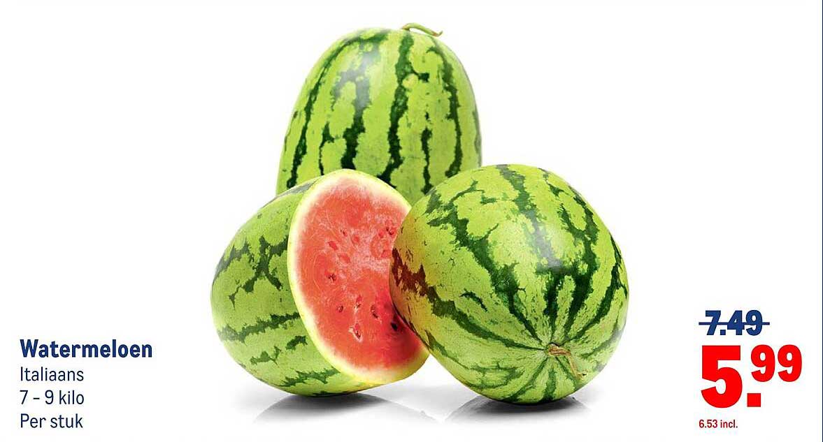 Watermeloen Italiaans 7 - 9 kilo Per stuk