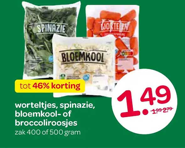 worteltjes, spinazie, bloemkool- of broccoliroosjes tot 46% korting