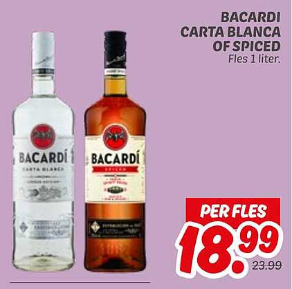 BACARDI CARTA BLANCA OF SPICED FLES 1 LITER