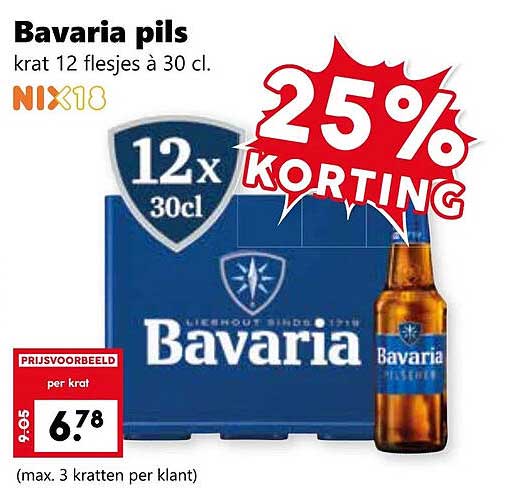 Bavaria pils krat 12 flesjes à 30 cl. NIX18