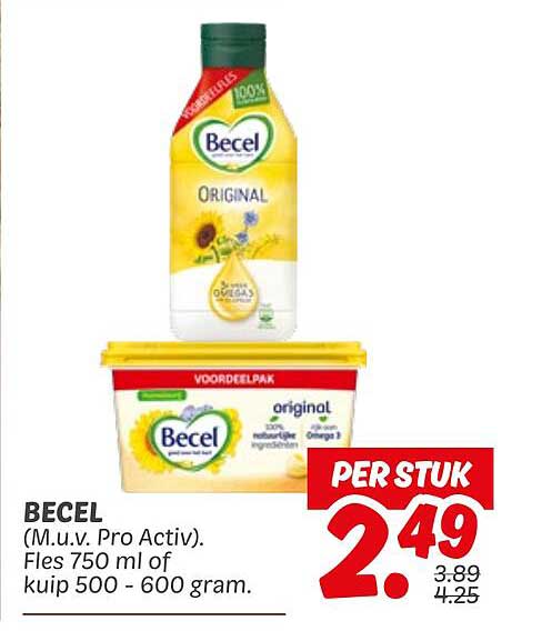 BECEL (M.u.v. Pro Activ). Fles 750 ml of kuip 500 - 600 gram.