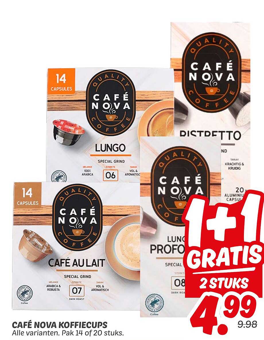 CAFÉ NOVA KOFFIECUPS 1+1 GRATIS 2 STUKS