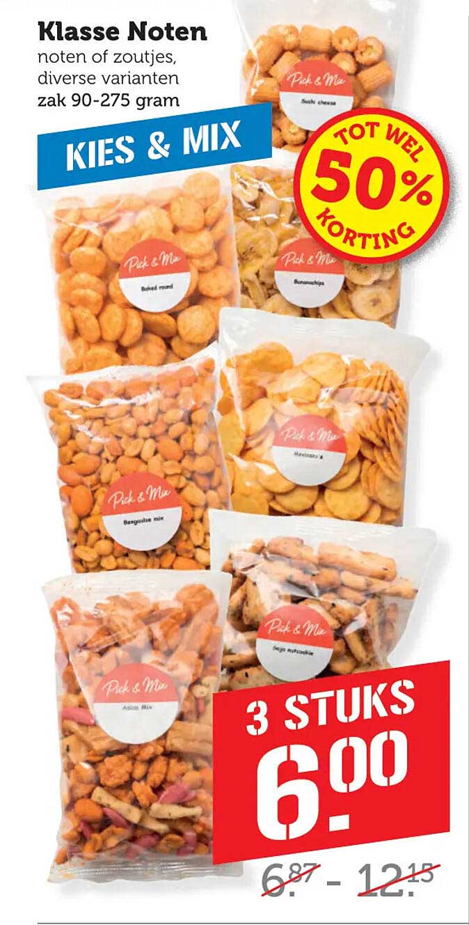 Klasse Noten noten of zoutjes, diverse varianten zak 90-275 gram