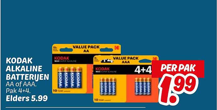 KODAK ALKALINE BATTERIJEN AA of AAA. Pak 4+4.