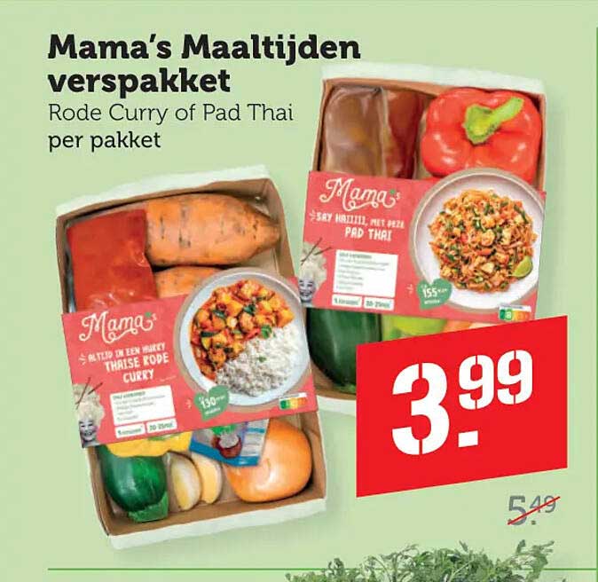 Mama's Maaltijden verspakket Rode Curry of Pad Thai per pakket