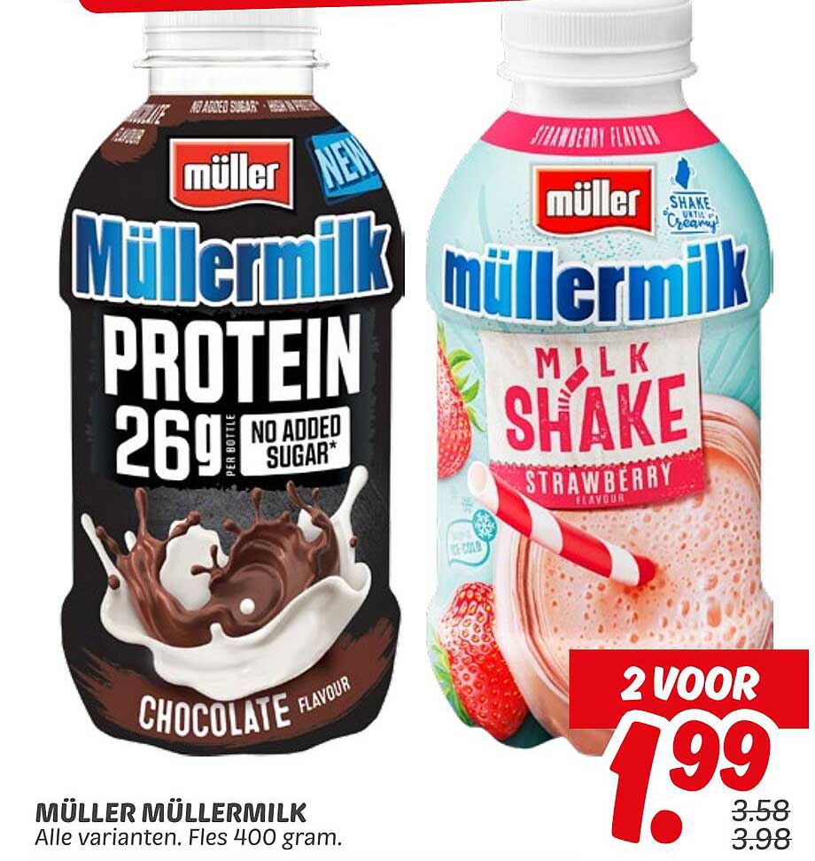 MÜLLER MÜLLERMILK Alle varianten. Fles 400 gram.