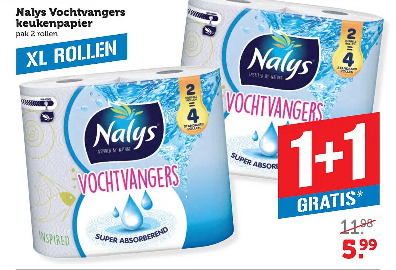 Nalys Vochtvangers keukenpapier pak 2 rollen