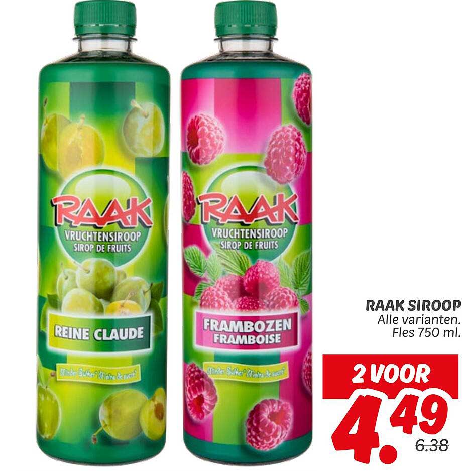 RAAK SIROOP Alle varianten. Fles 750 ml.