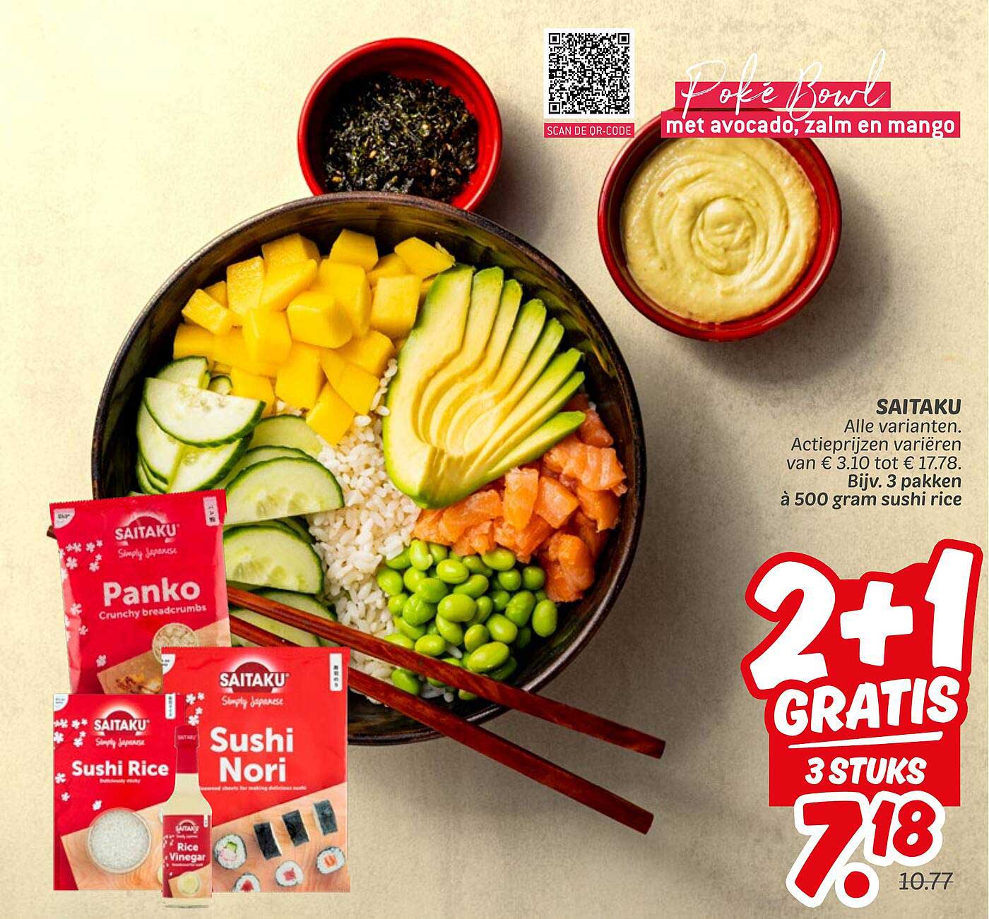 SAITAKU Poké Bowl met avocado, zalm en mango