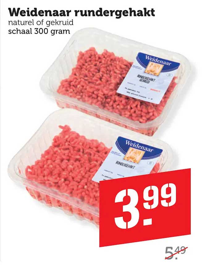 Weidenaar rundgehakt naturel of gekruid schaal 300 gram