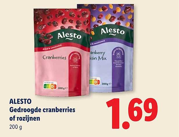 ALESTO Gedroogde cranberries of rozijnen 200 g