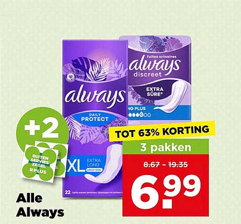 Alle Always TOT 63% KORTING 3 pakken