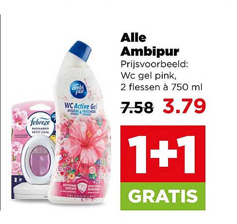 Alle Ambipur Prijsvoorbeeld: Wc gel pink, 2 flessen à 750 ml 1+1 GRATIS