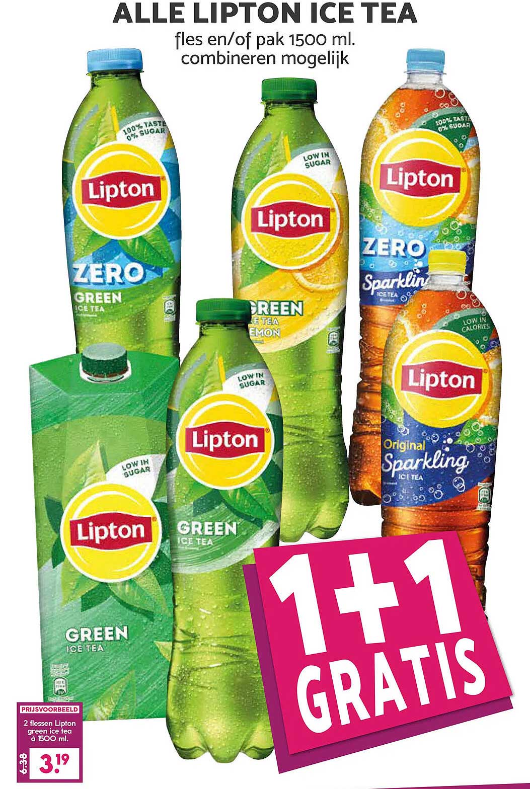 ALLE LIPTON ICE TEA fles en/of pak 1500 ml. combineren mogelijk 1+1 GRATIS