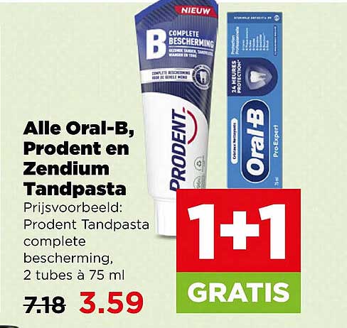 Alle Oral-B, Prodent en Zendium Tandpasta 1+1 GRATIS