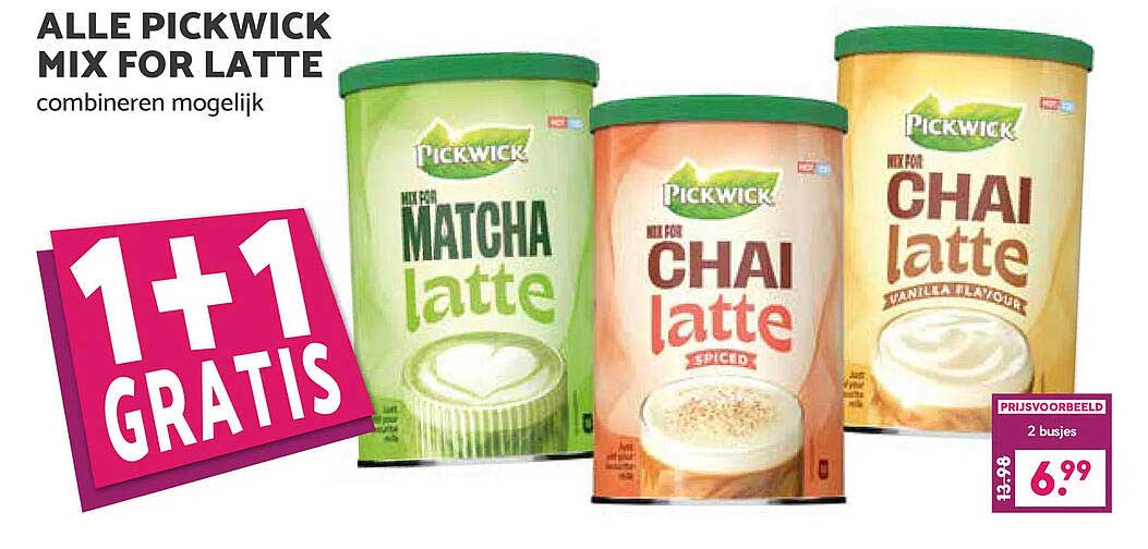 ALLE PICKWICK MIX FOR LATTE combineren mogelijk 1+1 GRATIS
