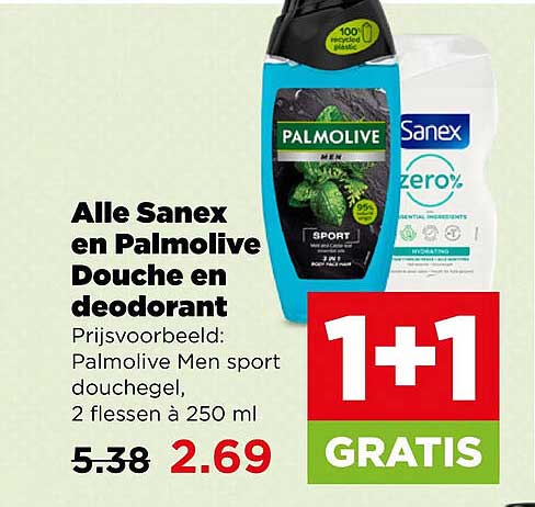 Alle Sanex en Palmolive Douche en deodorant 1+1 GRATIS