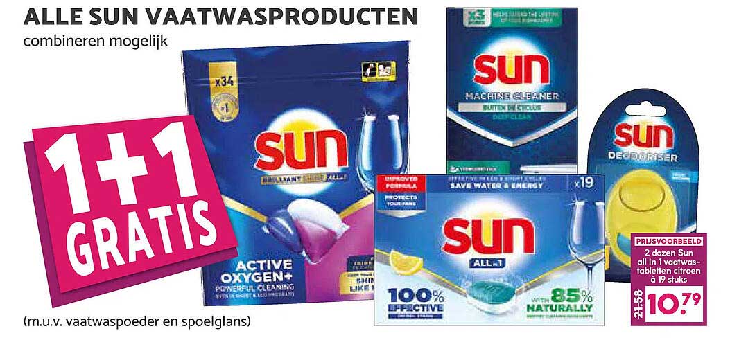 ALLE SUN VAATWASPRODUCTEN combineren mogelijk 1+1 GRATIS